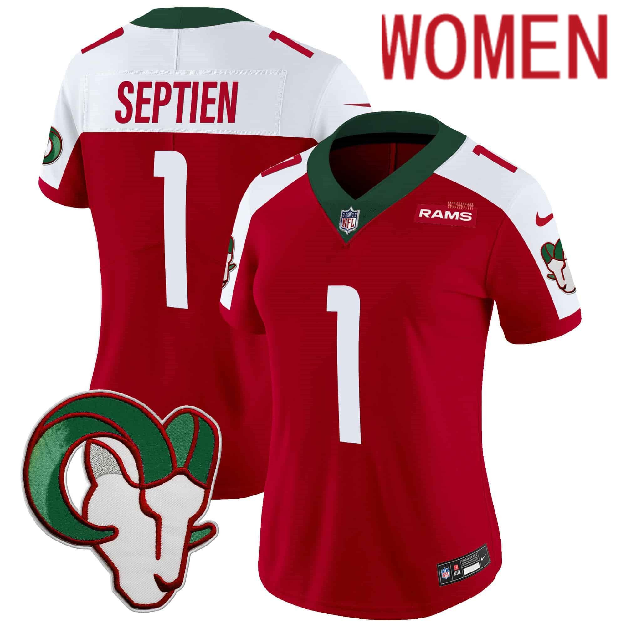 Women Los Angeles Rams #1 Septien Red 2024 Nike Mexico Vapor Limited NFL Jersey->customized nfl jersey->Custom Jersey